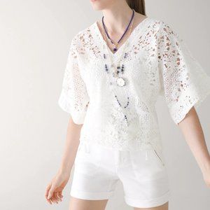 Brand New White V-Neck Lace Kimono Top